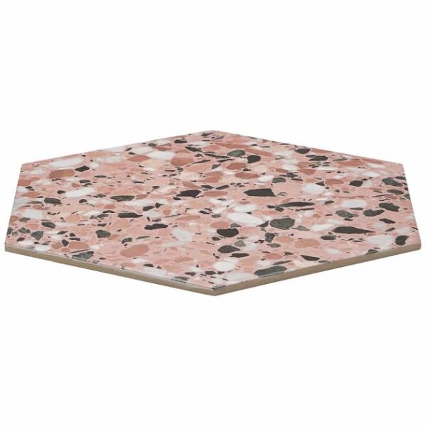 Bathroom | 1 sq. ft. Six Hexagon Earth Pink 12.5″ Terrazzo Look Matte Porcelain Tile Pink Earth Bathroom Bathroom