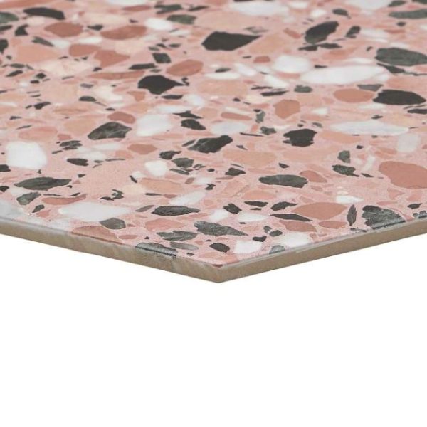 Bathroom | 1 sq. ft. Six Hexagon Earth Pink 12.5″ Terrazzo Look Matte Porcelain Tile Pink Earth Bathroom Bathroom