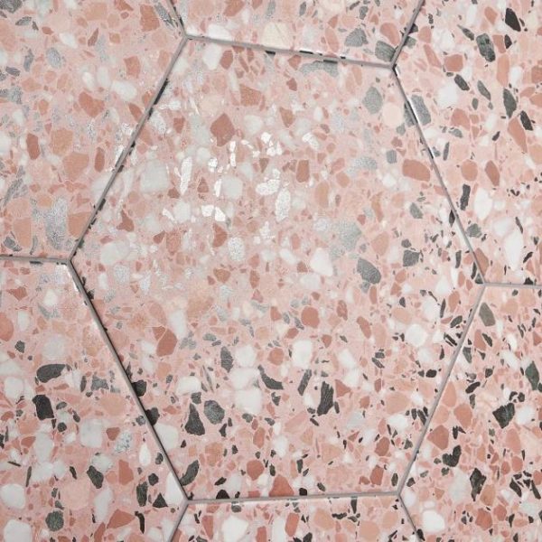 Bathroom | 1 sq. ft. Six Hexagon Earth Pink 12.5″ Terrazzo Look Matte Porcelain Tile Pink Earth Bathroom Bathroom