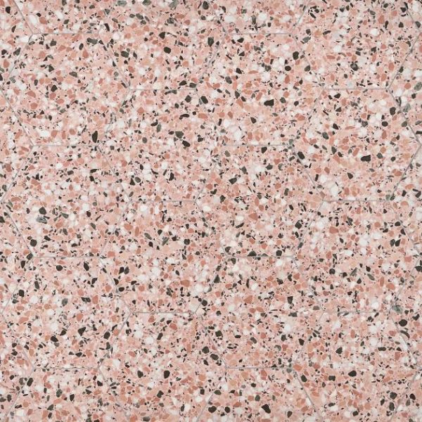 Bathroom | 1 sq. ft. Six Hexagon Earth Pink 12.5″ Terrazzo Look Matte Porcelain Tile Pink Earth Bathroom Bathroom