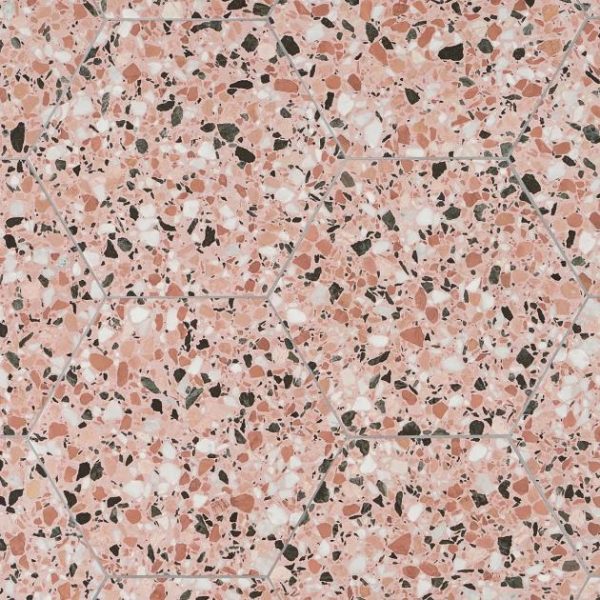 Bathroom | 1 sq. ft. Six Hexagon Earth Pink 12.5″ Terrazzo Look Matte Porcelain Tile Pink Earth Bathroom Bathroom