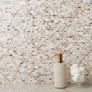 Bathroom | 1 sq. ft. South Seas Pearls 1/2×1 Mini Brick Pattern Polished Mosaic Tile Mini Brick Backsplash & Kitchen Backsplash & Kitchen