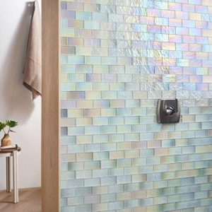 Bathroom | 1 sq. ft. Splash Glacier White 2×4 Polished Glass Mosaic Tile Glacier Bathroom Bathroom