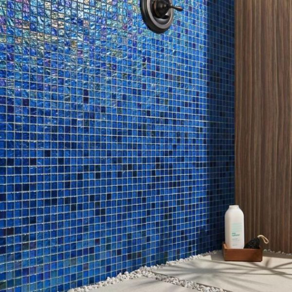 Bathroom | 1 sq. ft. Splash Lagoon Blue 1×1 Polished Glass Mosaic Tile Lagoon Bathroom Bathroom