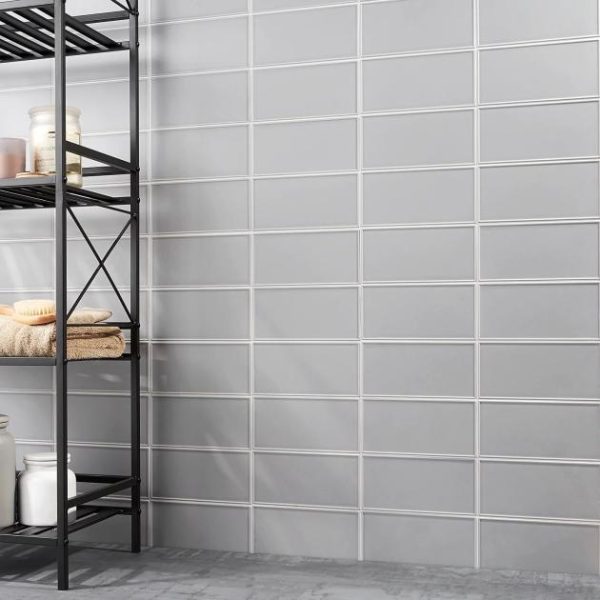 Bathroom | 1 sq. ft. Stacy Garcia Maddox Frame Cool Gray 4×8 Matte Ceramic Subway Tile Frame Cool Gray Bathroom Bathroom