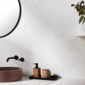 Bathroom | 1 sq. ft. Suki White 2×3 Fishscale Matte Glass Mosaic Tile White Backsplash & Kitchen Backsplash & Kitchen