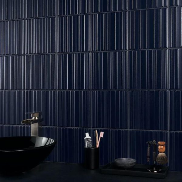 Bathroom | 1 sq. ft. Sydney Blue 8×16 3D Glossy and Matte Mixed Finish Ceramic Tile Blue Bathroom Bathroom