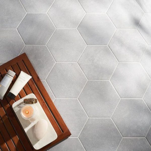 Bathroom | 1 sq. ft. Texstone Gris Gray 9″ Matte Porcelain Hexagon Tile Gris Bathroom Bathroom