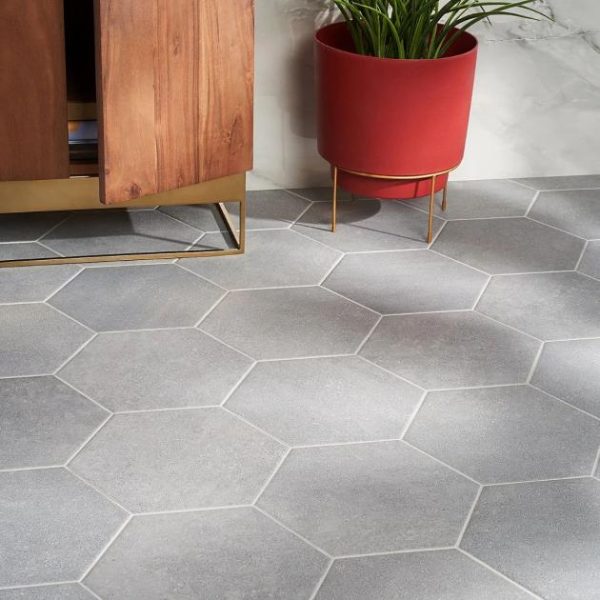 Bathroom | 1 sq. ft. Texstone Gris Gray 9″ Matte Porcelain Hexagon Tile Gris Bathroom Bathroom