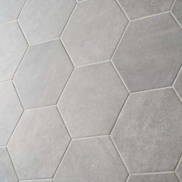 Bathroom | 1 sq. ft. Texstone Gris Gray 9″ Matte Porcelain Hexagon Tile Gris Bathroom Bathroom