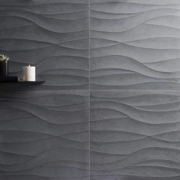 Bathroom | 1 sq. ft. Thalia Charcoal 18×18 3D Carved Wave Honed Limestone Tile Charcoal Wave Bathroom Bathroom