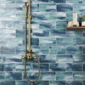 Bathroom | 1 sq. ft. Veda Aqua 4×9 Polished Glass Tile Blue Bathroom Bathroom