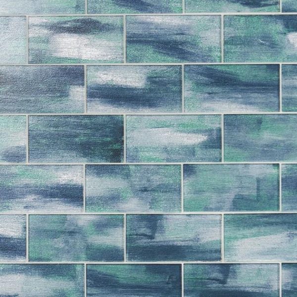 Bathroom | 1 sq. ft. Veda Aqua 4×9 Polished Glass Tile Blue Bathroom Bathroom