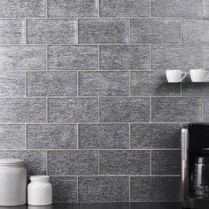 Bathroom | 1 sq. ft. Veda Black Silver 4×9 Polished Glass Tile Black Bathroom Bathroom