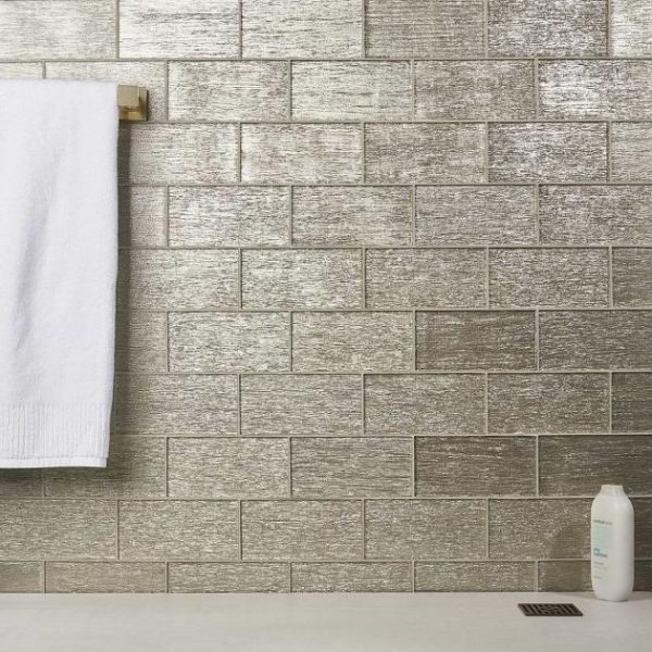 Bathroom | 1 sq. ft. Veda Gold 4×9 Polished Glass Tile Gold Bathroom Bathroom