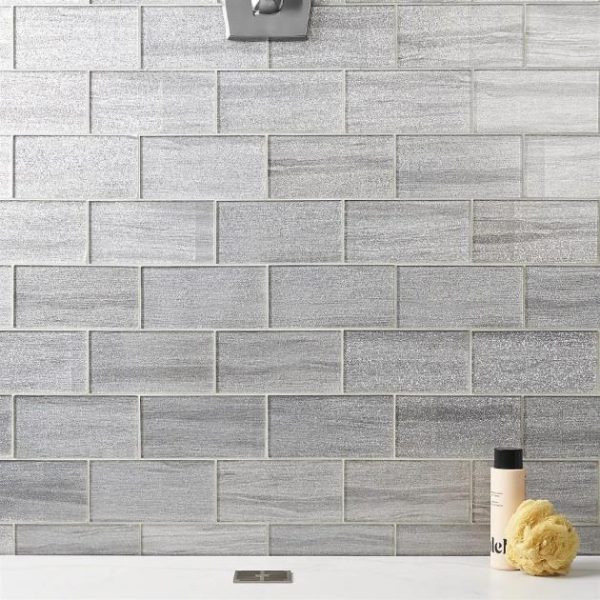 Bathroom | 1 sq. ft. Veda Silver 4×9 Polished Glass Tile Silver Bathroom Bathroom