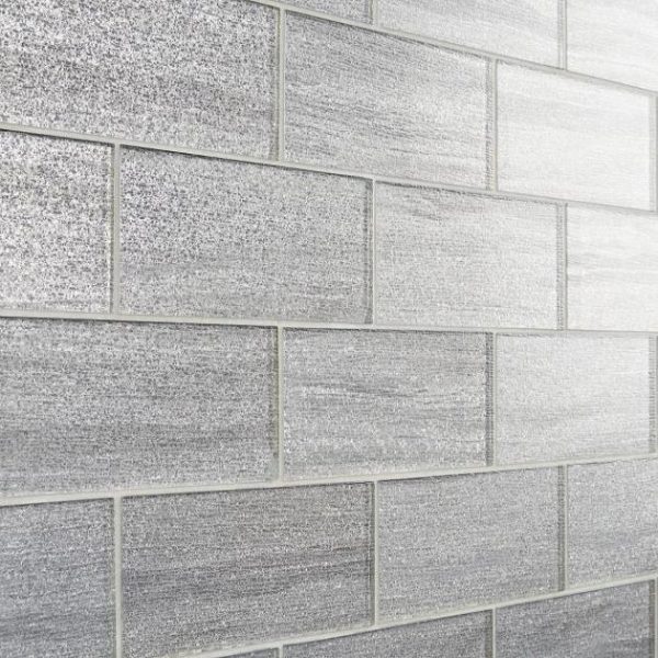 Bathroom | 1 sq. ft. Veda Silver 4×9 Polished Glass Tile Silver Bathroom Bathroom