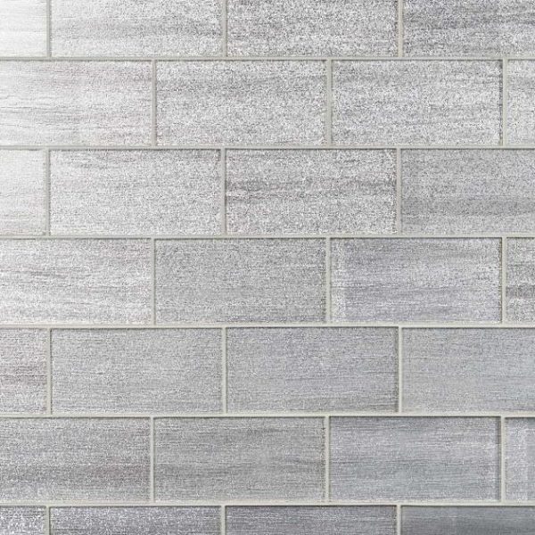 Bathroom | 1 sq. ft. Veda Silver 4×9 Polished Glass Tile Silver Bathroom Bathroom