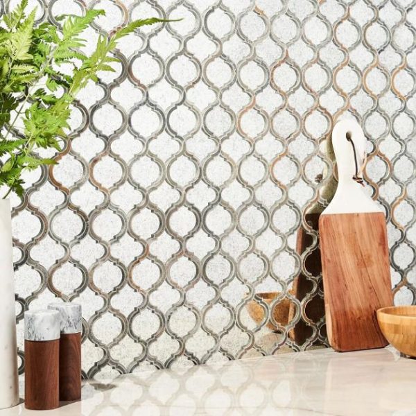 Bathroom | 1 sq. ft. Veranda Paris Gray Antique Mirror Mosaic Tile with Quartz Accents- Polished Paris Mirror & Quartz Accents Backsplash & Kitchen Backsplash & Kitchen