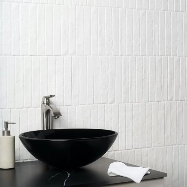 Bathroom | 1 sq. ft. Wabi Sabi Snow White 1.5×9 Matte Ceramic Tile Matte White Backsplash & Kitchen Backsplash & Kitchen