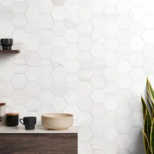 Bianco Dolomite | 1 sq. ft. Bianco Dolomite White 4″ Hexagon Premium Polished Marble Mosaic Tile 4 Bianco Dolomite 4