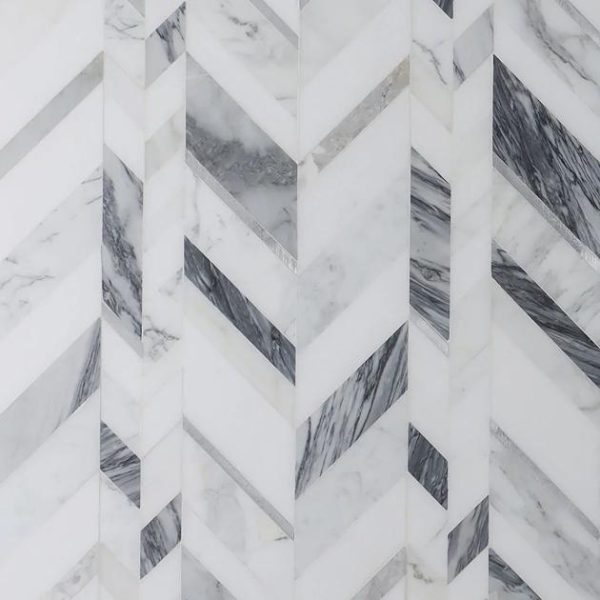 Calacatta | 1 sq. ft. Amari Grigio Polished Gray Marble and Aluminum Mosaic Tile Grigio Calacatta Calacatta