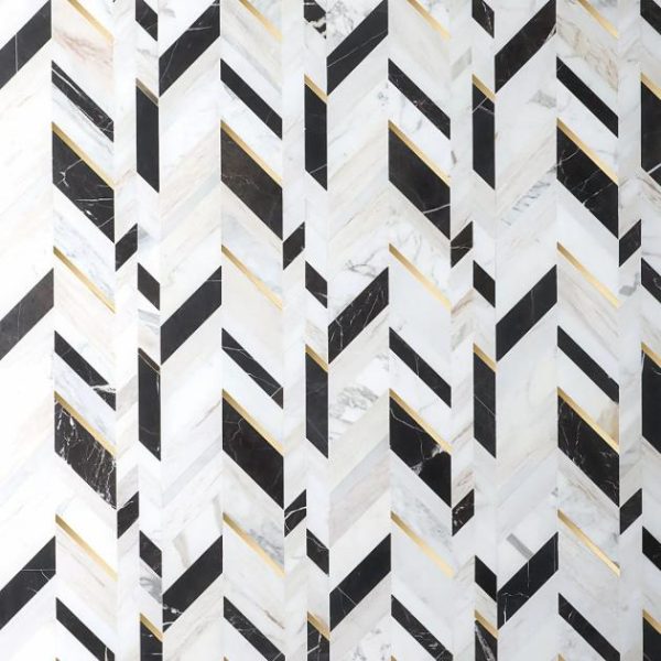 Calacatta | 1 sq. ft. Amari Saint Laurent Polished Marble and Brass Mosaic Tile Saint Laurent Calacatta Calacatta