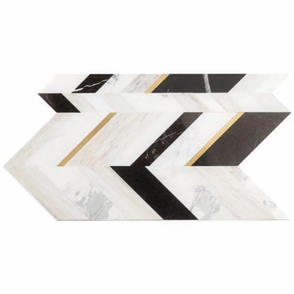 Calacatta | 1 sq. ft. Amari Saint Laurent Polished Marble and Brass Mosaic Tile Saint Laurent Calacatta Calacatta