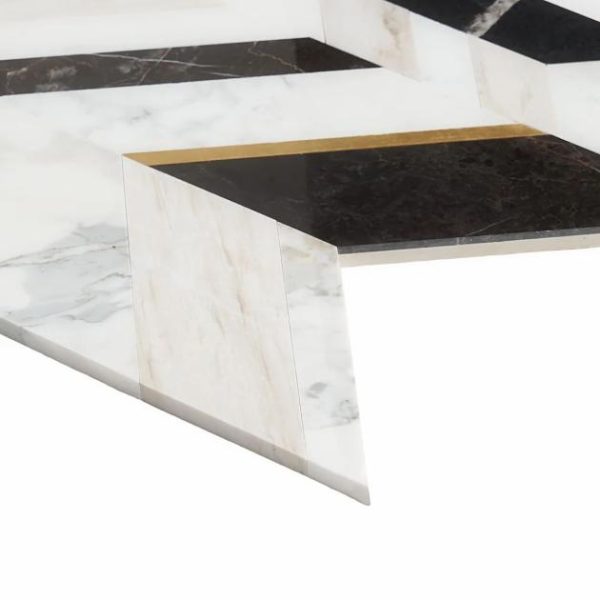 Calacatta | 1 sq. ft. Amari Saint Laurent Polished Marble and Brass Mosaic Tile Saint Laurent Calacatta Calacatta