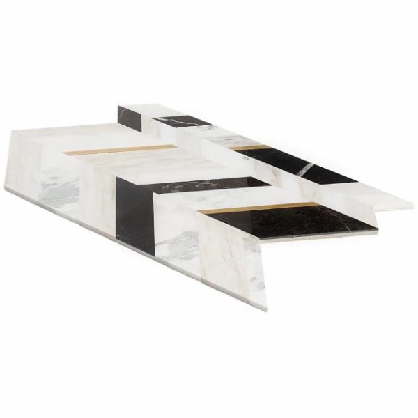 Calacatta | 1 sq. ft. Amari Saint Laurent Polished Marble and Brass Mosaic Tile Saint Laurent Calacatta Calacatta