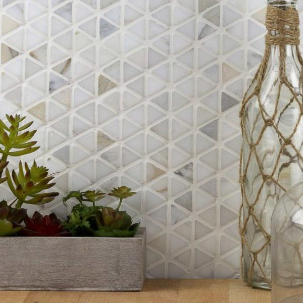 Calacatta | 1 sq. ft. Aspekt Calacatta Triangles White Honed Marble Mosaic Calacatta Triangle Calacatta Calacatta