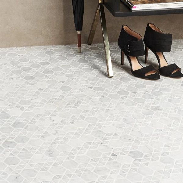 Calacatta | 1 sq. ft. Aspekt Carrara Hexagon White Marble Honed Mosaic Tile White Carrara Calacatta Calacatta