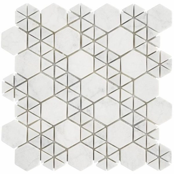 Calacatta | 1 sq. ft. Aspekt Carrara Hexagon White Marble Honed Mosaic Tile White Carrara Calacatta Calacatta