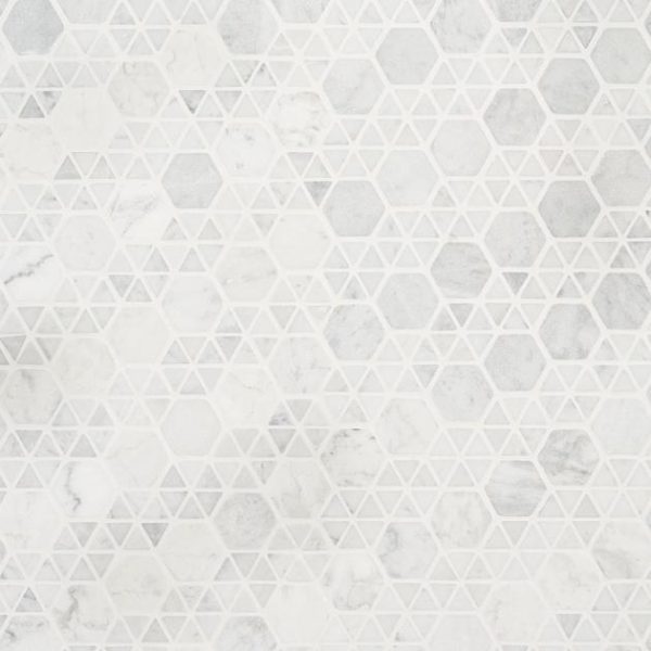 Calacatta | 1 sq. ft. Aspekt Carrara Hexagon White Marble Honed Mosaic Tile White Carrara Calacatta Calacatta