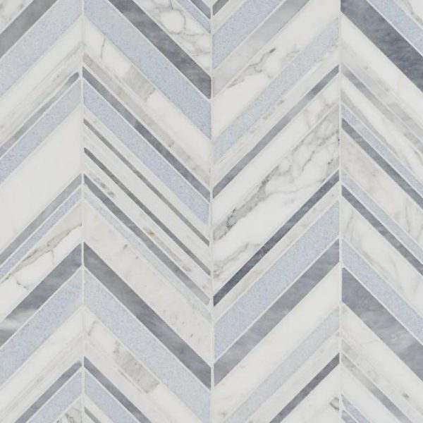 Calacatta | 1 sq. ft. Aya Blue Polished Marble Mosaic Tile Blue Calacatta Blue