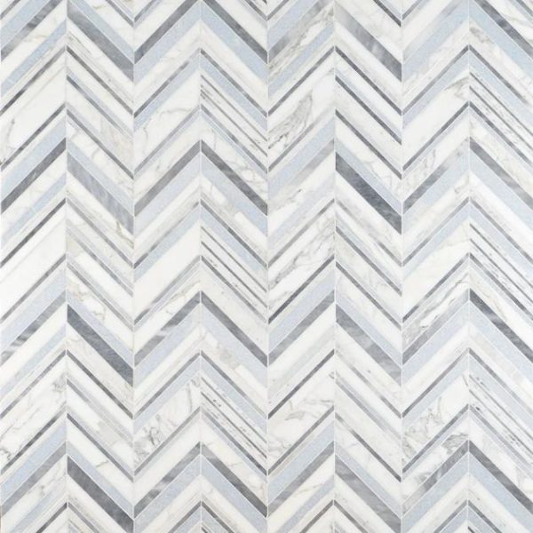 Calacatta | 1 sq. ft. Aya Blue Polished Marble Mosaic Tile Blue Calacatta Blue