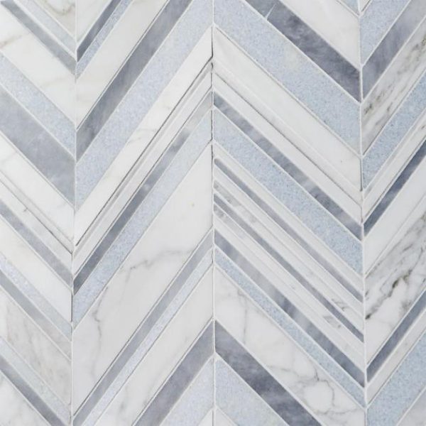 Calacatta | 1 sq. ft. Aya Blue Polished Marble Mosaic Tile Blue Calacatta Blue