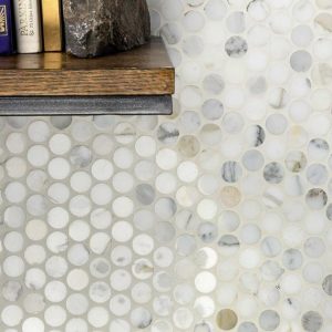 Calacatta | 1 sq. ft. Calacatta 1″ Penny Round Polished Marble Mosaic Tile Penny Calacatta Calacatta