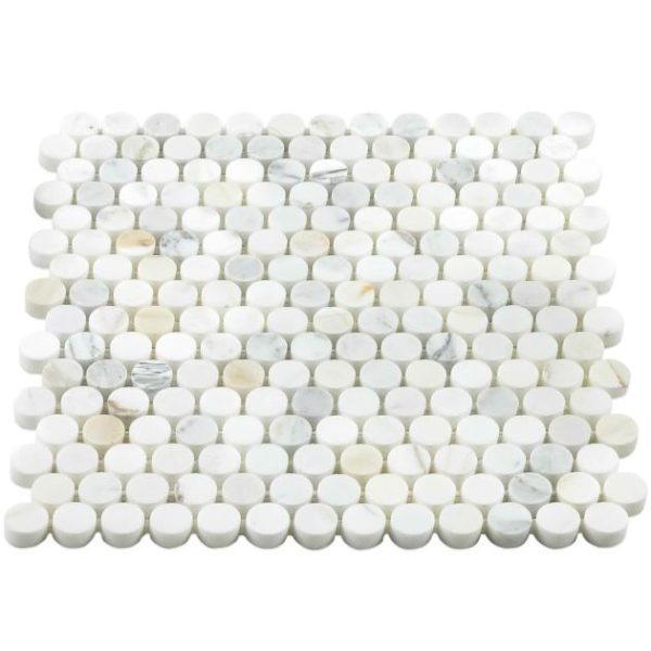 Calacatta | 1 sq. ft. Calacatta 1″ Penny Round Polished Marble Mosaic Tile Penny Calacatta Calacatta