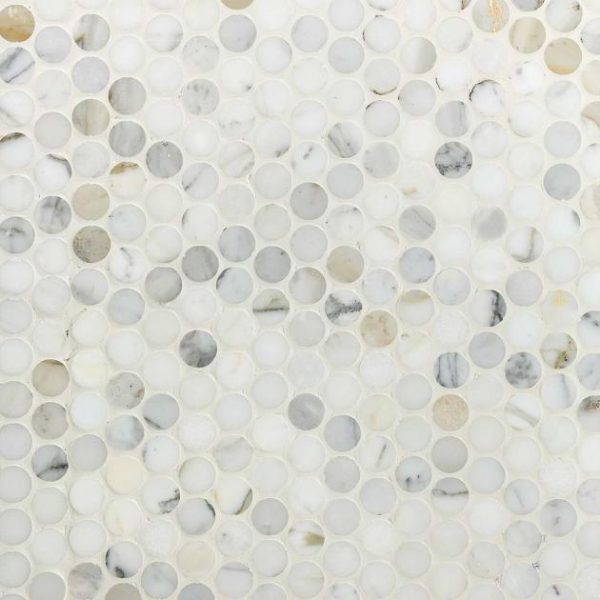 Calacatta | 1 sq. ft. Calacatta 1″ Penny Round Polished Marble Mosaic Tile Penny Calacatta Calacatta