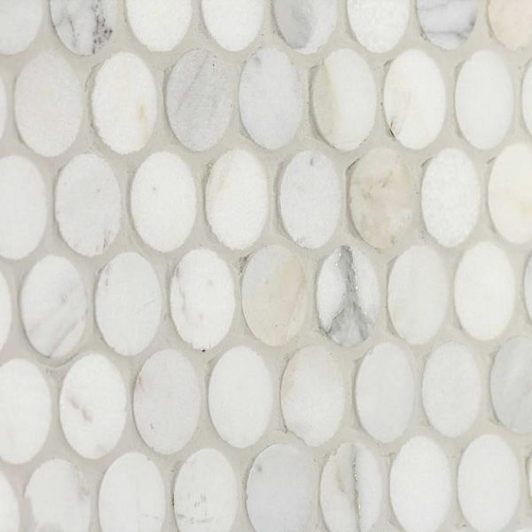 Calacatta | 1 sq. ft. Calacatta 1″ Penny Round Polished Marble Mosaic Tile Penny Calacatta Calacatta