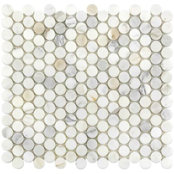 Calacatta | 1 sq. ft. Calacatta 1″ Penny Round Polished Marble Mosaic Tile Penny Calacatta Calacatta