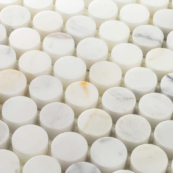 Calacatta | 1 sq. ft. Calacatta 1″ Penny Round Polished Marble Mosaic Tile Penny Calacatta Calacatta