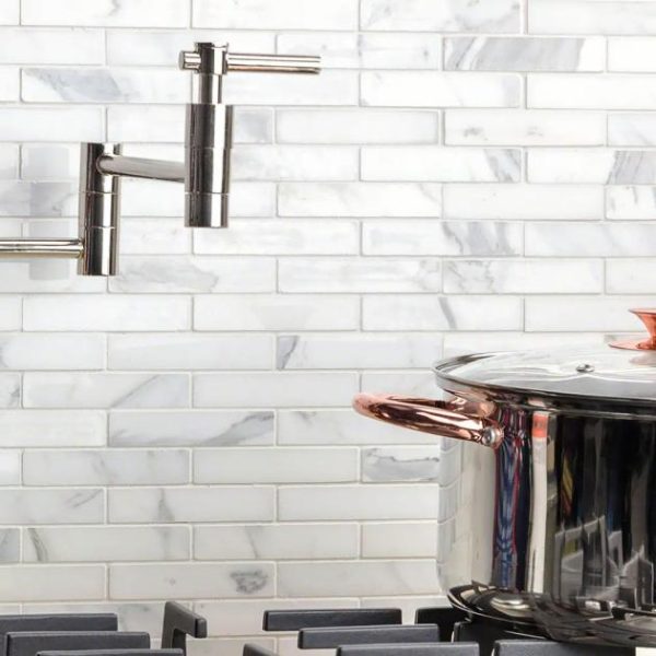 Calacatta | 1 sq. ft. Calacatta 1×4 Big Brick Polished Marble Mosaic Tile Big Brick Calacatta Big Brick