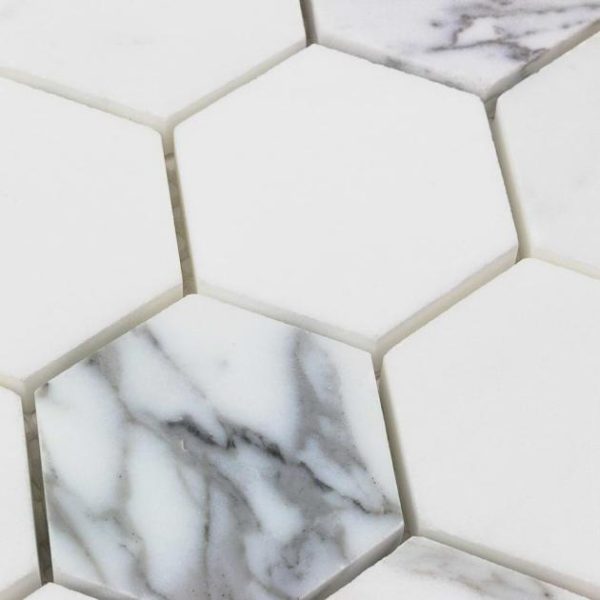 Calacatta | 1 sq. ft. Calacatta 2″ Hexagon Polished Marble Mosaic Tile Hexagon Calacatta Calacatta