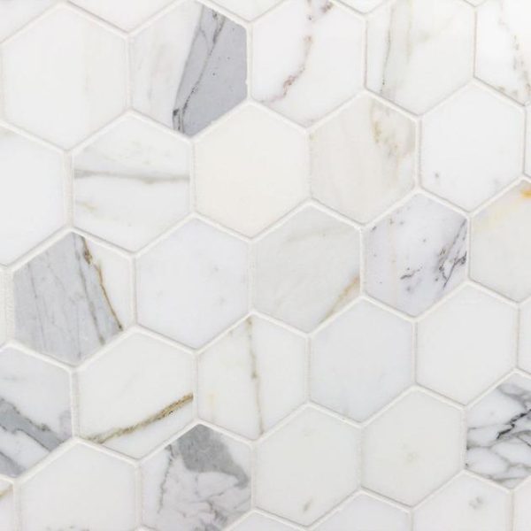 Calacatta | 1 sq. ft. Calacatta 2″ Hexagon Polished Marble Mosaic Tile Hexagon Calacatta Calacatta