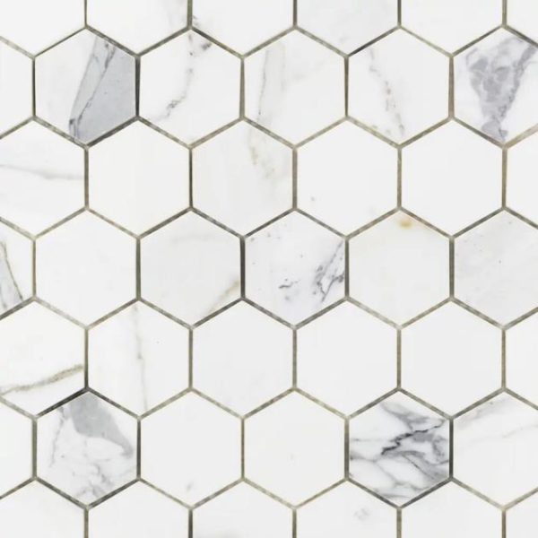 Calacatta | 1 sq. ft. Calacatta 2″ Hexagon Polished Marble Mosaic Tile Hexagon Calacatta Calacatta