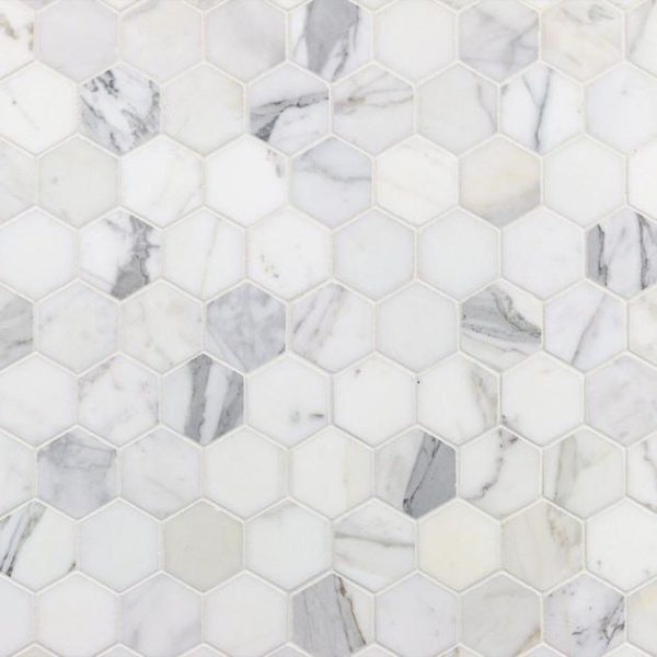 Calacatta | 1 sq. ft. Calacatta 2″ Hexagon Polished Marble Mosaic Tile Hexagon Calacatta Calacatta