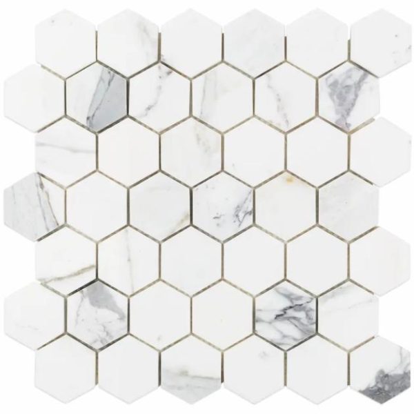 Calacatta | 1 sq. ft. Calacatta 2″ Hexagon Polished Marble Mosaic Tile Hexagon Calacatta Calacatta