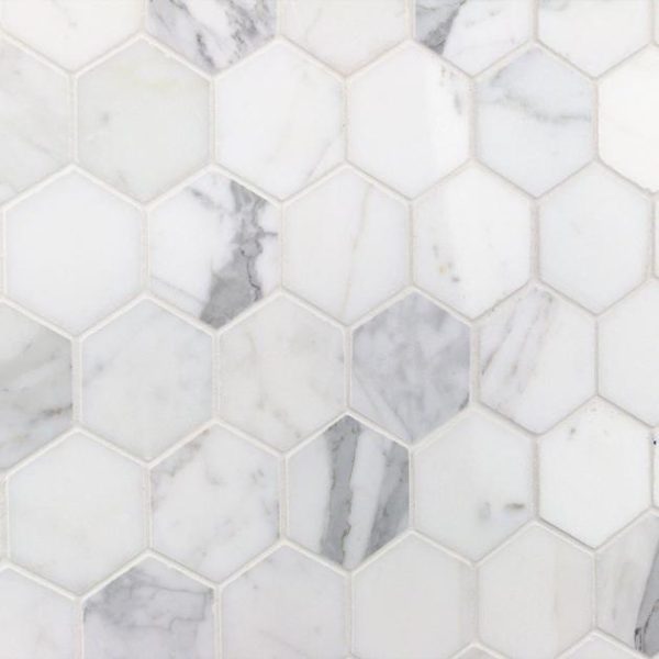 Calacatta | 1 sq. ft. Calacatta 2″ Hexagon Polished Marble Mosaic Tile Hexagon Calacatta Calacatta